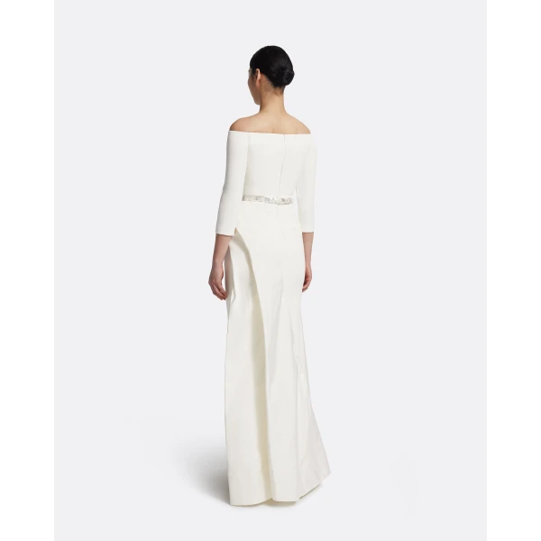 Safiyaa Nila Long Dress in Ivory with Crystal, view 3