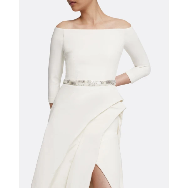Safiyaa Nila Long Dress in Ivory with Crystal, view 4