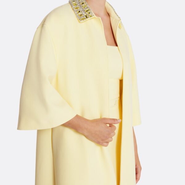 Safiyaa Ninetta Jacket in Pale Yellow with Gold - Safiyaa Jackets - Heavy Crepe Cape Gown - Shop at Coveti