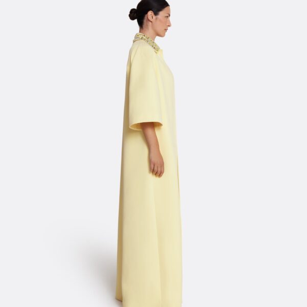 Safiyaa Ninetta Jacket in Pale Yellow with Gold - Safiyaa Jackets - Heavy Crepe Cape Gown - Shop at Coveti