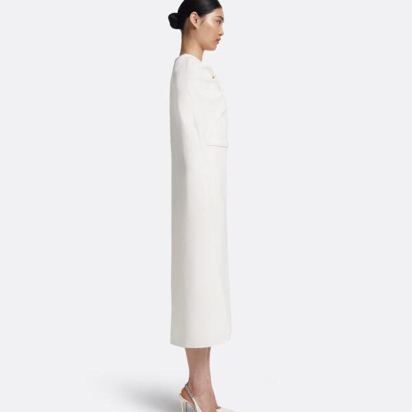 Safiyaa Oria Midi Dress in Ivory - Safiyaa Dresses - Heavy Crepe Cape Gown - Shop at Coveti