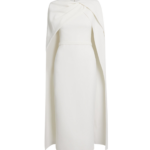 Safiyaa Oria Midi Dress in Ivory - Safiyaa Dresses - Heavy Crepe Cape Gown - Shop at Coveti