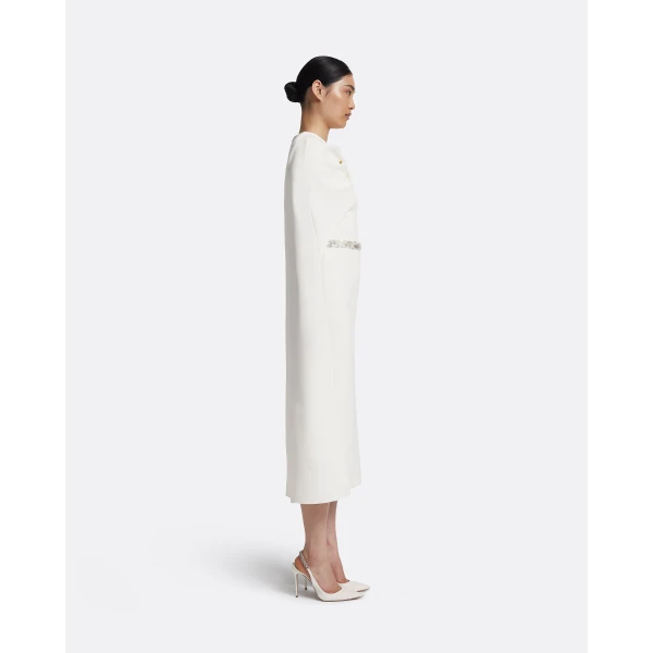 Safiyaa Oria Midi Dress in Ivory with Crystal, view 5
