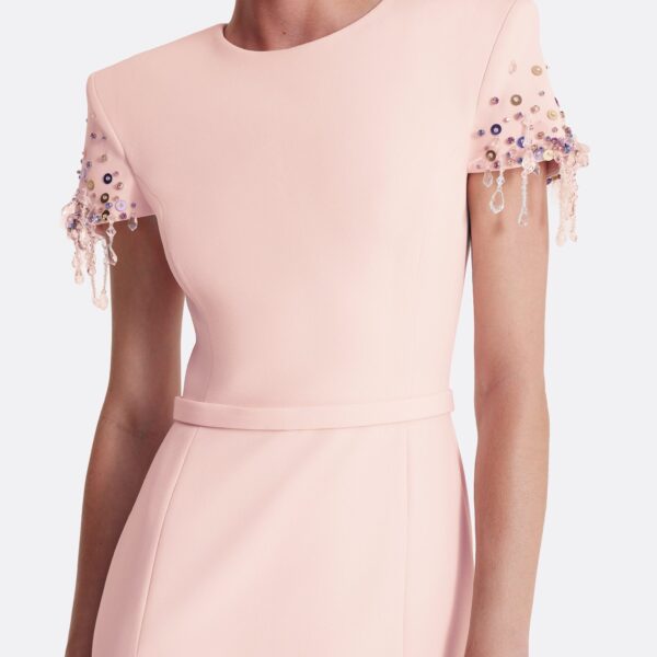 Safiyaa Parker Long Dress Long in Pale Pink with Multi-pastel - Safiyaa Dresses - Heavy Crepe Cape Gown - Shop at Coveti