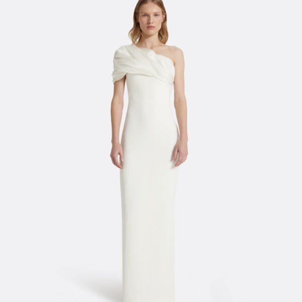 Safiyaa Portan Ivory Long Dress - Safiyaa Dresses - Heavy Crepe Cape Gown - Shop at Coveti