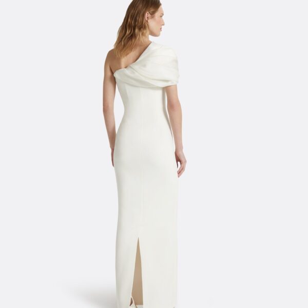 Safiyaa Portan Ivory Long Dress - Safiyaa Dresses - Heavy Crepe Cape Gown - Shop at Coveti