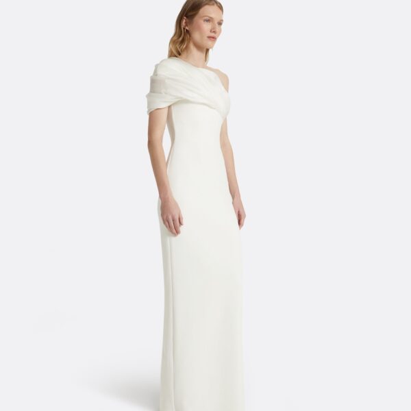 Safiyaa Portan Ivory Long Dress - Safiyaa Dresses - Heavy Crepe Cape Gown - Shop at Coveti
