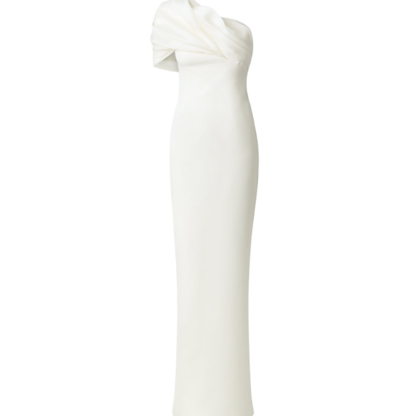 Safiyaa Portan Ivory Long Dress - Safiyaa Dresses - Heavy Crepe Cape Gown - Shop at Coveti