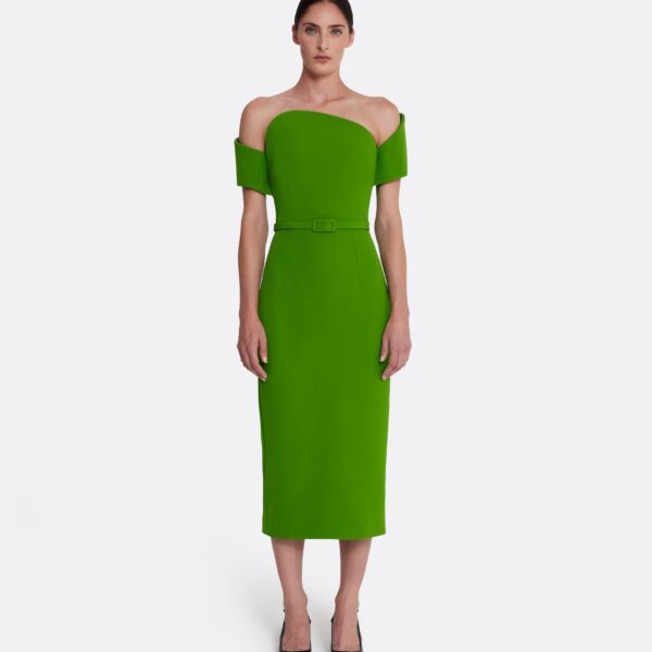 Safiyaa Raffaella Midi Dress in Verdant Green - Safiyaa Dresses - Heavy Crepe Cape Gown - Shop at Coveti