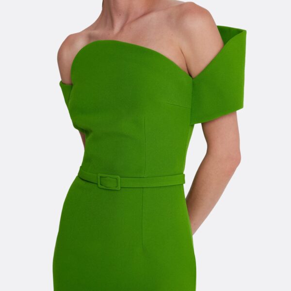 Safiyaa Raffaella Midi Dress in Verdant Green - Safiyaa Dresses - Heavy Crepe Cape Gown - Shop at Coveti