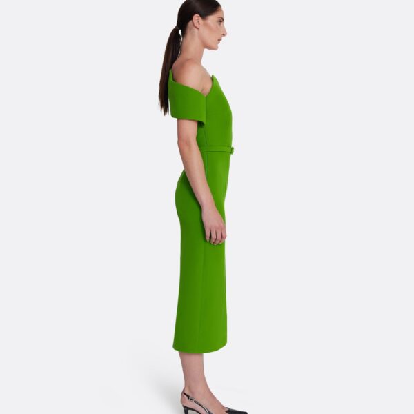 Safiyaa Raffaella Midi Dress in Verdant Green - Safiyaa Dresses - Heavy Crepe Cape Gown - Shop at Coveti