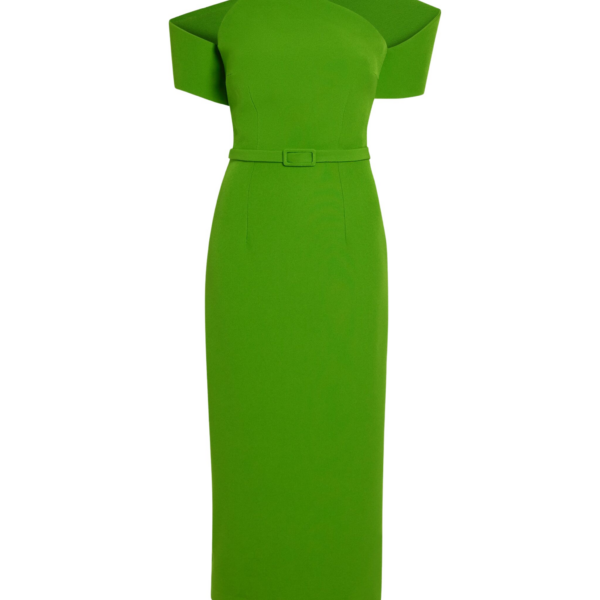 Safiyaa Raffaella Midi Dress in Verdant Green - Safiyaa Dresses - Heavy Crepe Cape Gown - Shop at Coveti