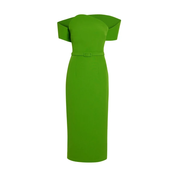 Safiyaa Raffaella Midi Dress in Verdant Green - Safiyaa Dresses - Heavy Crepe Cape Gown - Shop at Coveti
