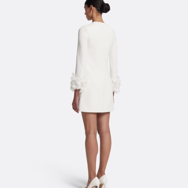 Safiyaa Reffie Short Dress in Ivory with Ivory Appliqué - Safiyaa Dresses - Heavy Crepe Cape Gown - Shop at Coveti