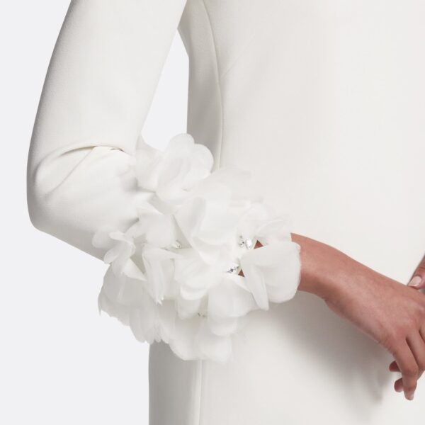 Safiyaa Reffie Short Dress in Ivory with Ivory Appliqué - Safiyaa Dresses - Heavy Crepe Cape Gown - Shop at Coveti