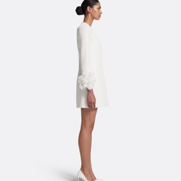 Safiyaa Reffie Short Dress in Ivory with Ivory Appliqué - Safiyaa Dresses - Heavy Crepe Cape Gown - Shop at Coveti
