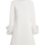 Safiyaa Reffie Short Dress in Ivory with Ivory Appliqué - Safiyaa Dresses - Heavy Crepe Cape Gown - Shop at Coveti