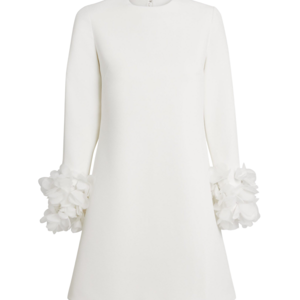 Safiyaa Reffie Short Dress in Ivory with Ivory Appliqué - Safiyaa Dresses - Heavy Crepe Cape Gown - Shop at Coveti