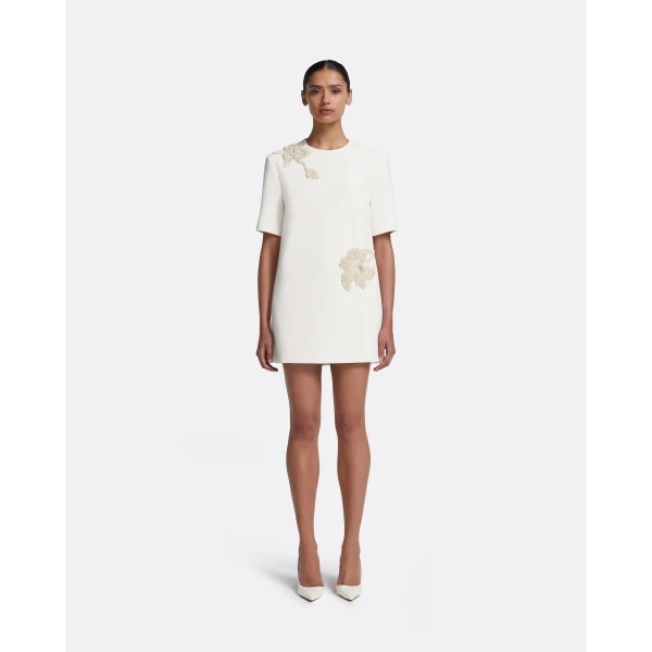 Safiyaa Ripley Short Dress in Ivory with Pearl, view 2