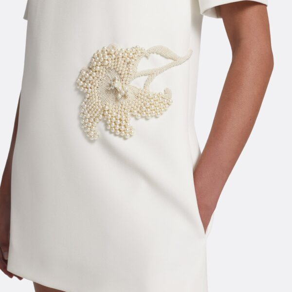 Safiyaa Ripley Short Dress in Ivory with Pearl - Safiyaa Dresses - Heavy Crepe Cape Gown - Shop at Coveti