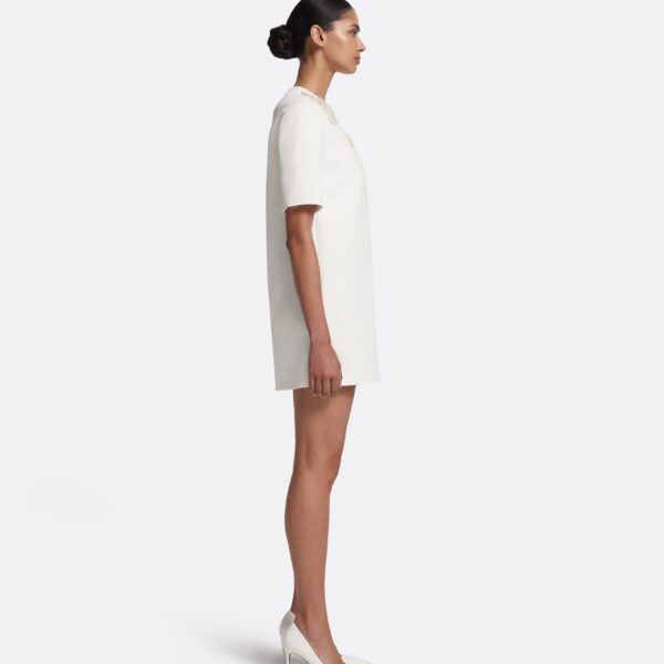 Safiyaa Ripley Short Dress in Ivory with Pearl - Safiyaa Dresses - Heavy Crepe Cape Gown - Shop at Coveti