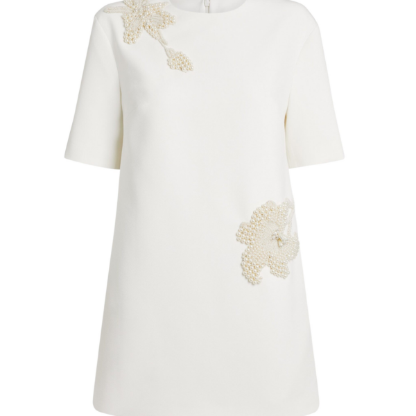Safiyaa Ripley Short Dress in Ivory with Pearl - Safiyaa Dresses - Heavy Crepe Cape Gown - Shop at Coveti