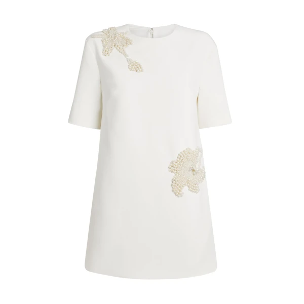 Safiyaa Ripley Short Dress in Ivory with Pearl - Safiyaa Dresses - Heavy Crepe Cape Gown - Shop at Coveti