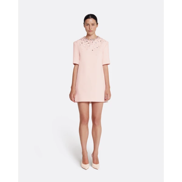 Safiyaa Ripley Short Dress in Pale Pink with Multi-pastels Embellishment, view 2