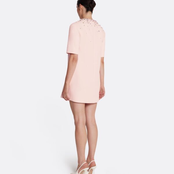 Safiyaa Ripley Short Dress in Pale Pink with Multi-pastels Embellishment - Safiyaa Dresses - Heavy Crepe Cape Gown - Shop at Coveti