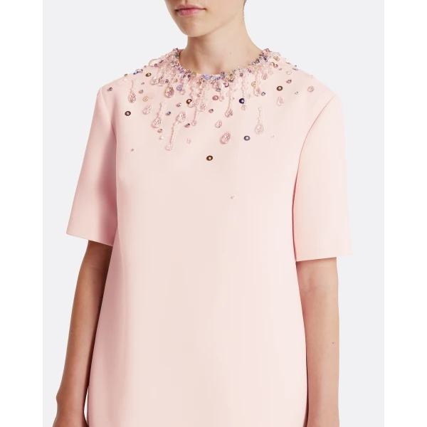 Safiyaa Ripley Short Dress in Pale Pink with Multi-pastels Embellishment, view 4