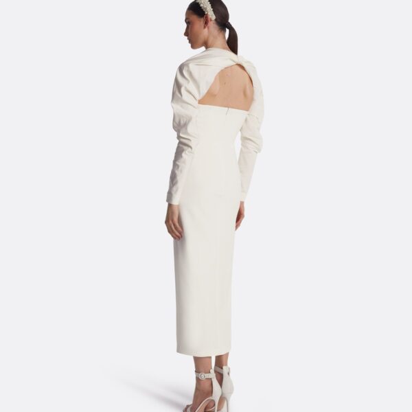 Safiyaa Romane Ivory Midi Dress - Safiyaa Dresses - Heavy Crepe Cape Gown - Shop at Coveti