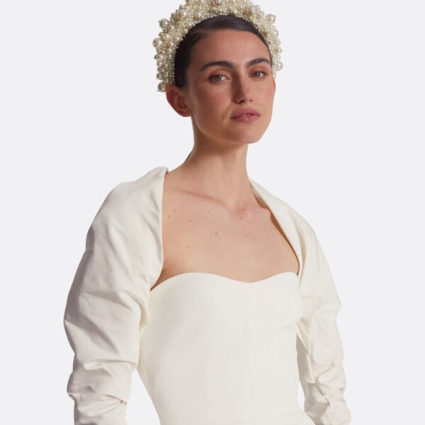 Safiyaa Romane Ivory Midi Dress - Safiyaa Dresses - Heavy Crepe Cape Gown - Shop at Coveti