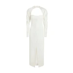 Safiyaa Romane Ivory Midi Dress - Safiyaa Dresses - Heavy Crepe Cape Gown - Shop at Coveti