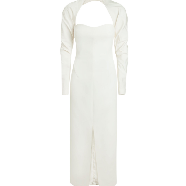 Safiyaa Romane Ivory Midi Dress - Safiyaa Dresses - Heavy Crepe Cape Gown - Shop at Coveti