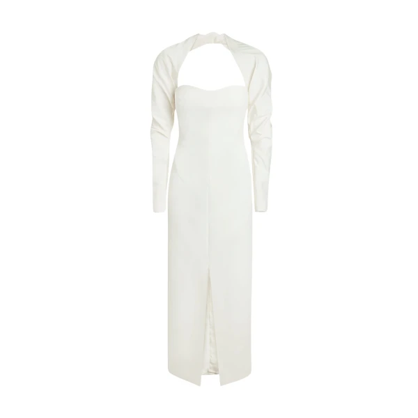 Safiyaa Romane Ivory Midi Dress - Safiyaa Dresses - Heavy Crepe Cape Gown - Shop at Coveti