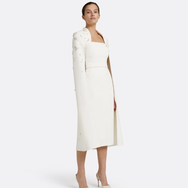 Safiyaa Roni Ivory Dress - Safiyaa Dresses - Heavy Crepe Cape Gown - Shop at Coveti