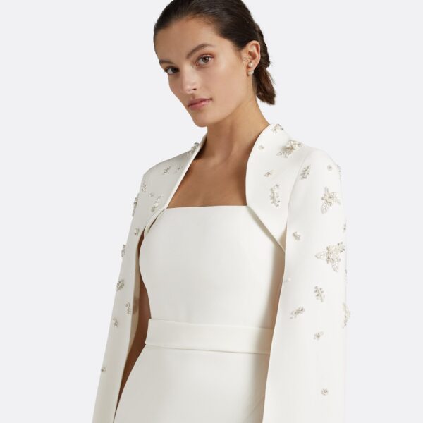 Safiyaa Roni Ivory Dress - Safiyaa Dresses - Heavy Crepe Cape Gown - Shop at Coveti