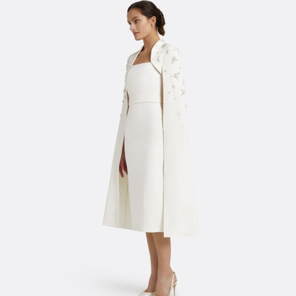 Safiyaa Roni Ivory Dress - Safiyaa Dresses - Heavy Crepe Cape Gown - Shop at Coveti