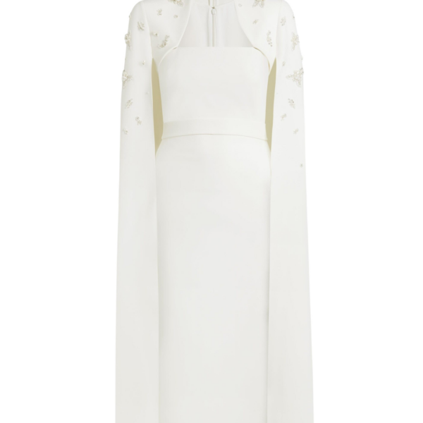 Safiyaa Roni Ivory Dress - Safiyaa Dresses - Heavy Crepe Cape Gown - Shop at Coveti