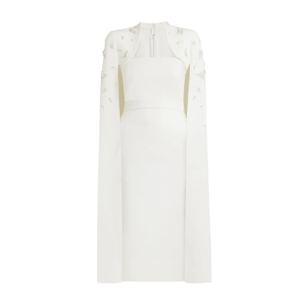 Safiyaa Roni Ivory Dress - Safiyaa Dresses - Heavy Crepe Cape Gown - Shop at Coveti