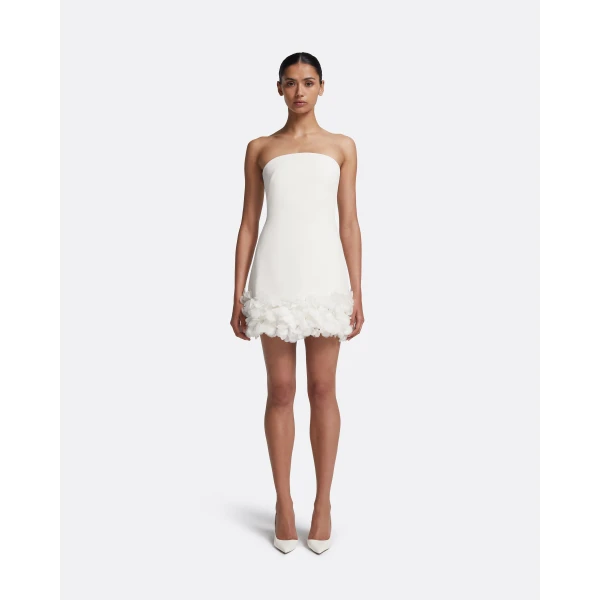 Safiyaa Rowan Short Dress in Ivory with Ivory Appliqué, view 2