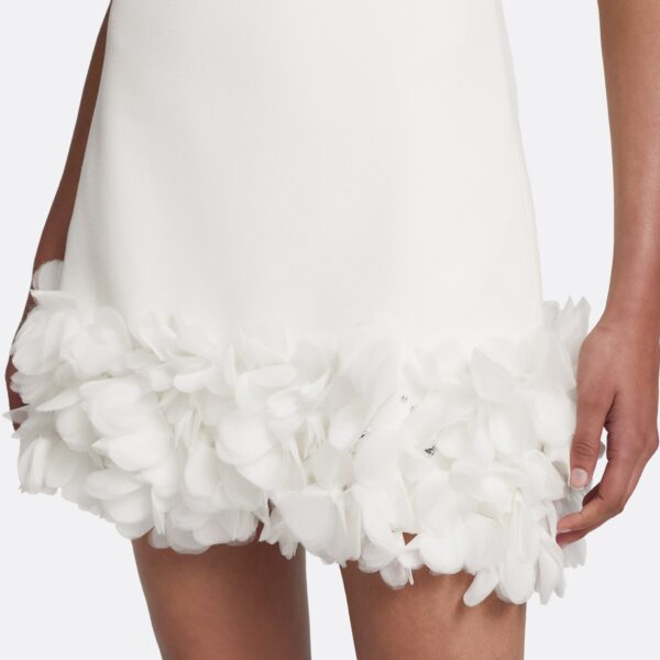 Safiyaa Rowan Short Dress in Ivory with Ivory Appliqué - Safiyaa Dresses - Heavy Crepe Cape Gown - Shop at Coveti