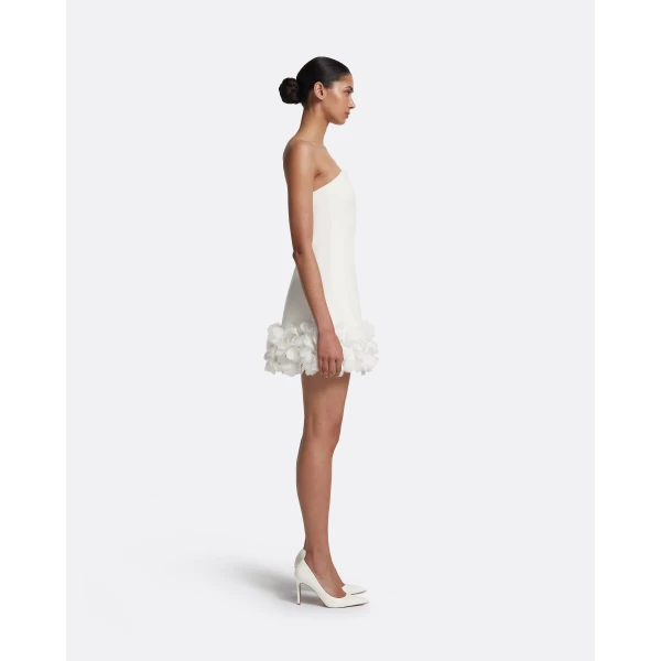 Safiyaa Rowan Short Dress in Ivory with Ivory Appliqué, view 5