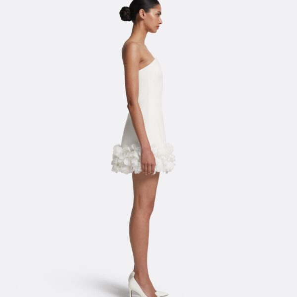 Safiyaa Rowan Short Dress in Ivory with Ivory Appliqué - Safiyaa Dresses - Heavy Crepe Cape Gown - Shop at Coveti