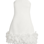 Safiyaa Rowan Short Dress in Ivory with Ivory Appliqué - Safiyaa Dresses - Heavy Crepe Cape Gown - Shop at Coveti