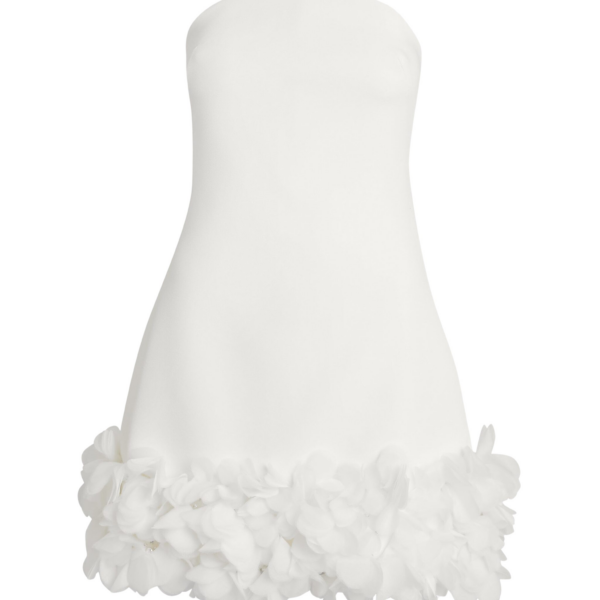 Safiyaa Rowan Short Dress in Ivory with Ivory Appliqué - Safiyaa Dresses - Heavy Crepe Cape Gown - Shop at Coveti
