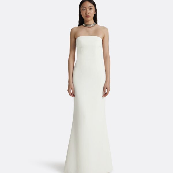 Safiyaa Soshin Ivory Strapless Dress - Safiyaa Dresses - Heavy Crepe Cape Gown - Shop at Coveti