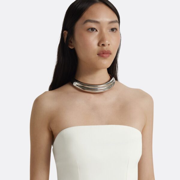 Safiyaa Soshin Ivory Strapless Dress - Safiyaa Dresses - Heavy Crepe Cape Gown - Shop at Coveti