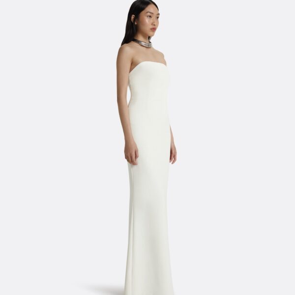 Safiyaa Soshin Ivory Strapless Dress - Safiyaa Dresses - Heavy Crepe Cape Gown - Shop at Coveti