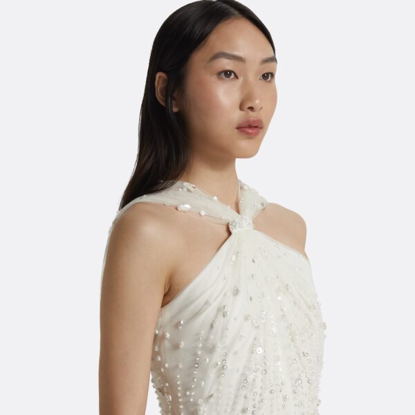 Safiyaa Tabia Ivory Long Dress - Safiyaa Dresses - Heavy Crepe Cape Gown - Shop at Coveti